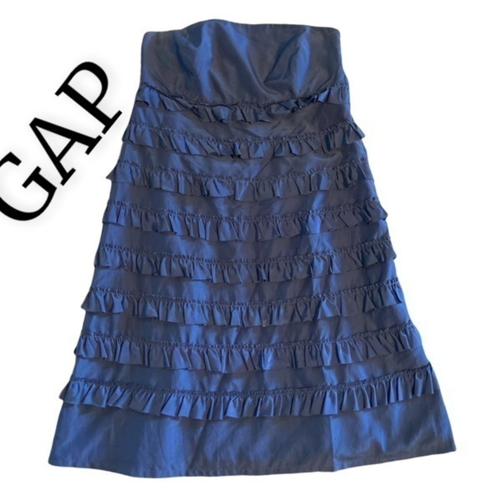 Strapless Silk Dress with Ruffles Navy BLUE